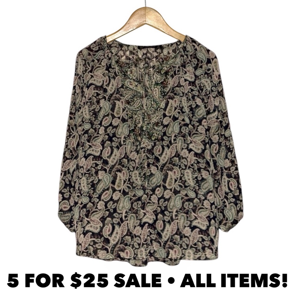 Zara Paisley Tie Neck Blouse